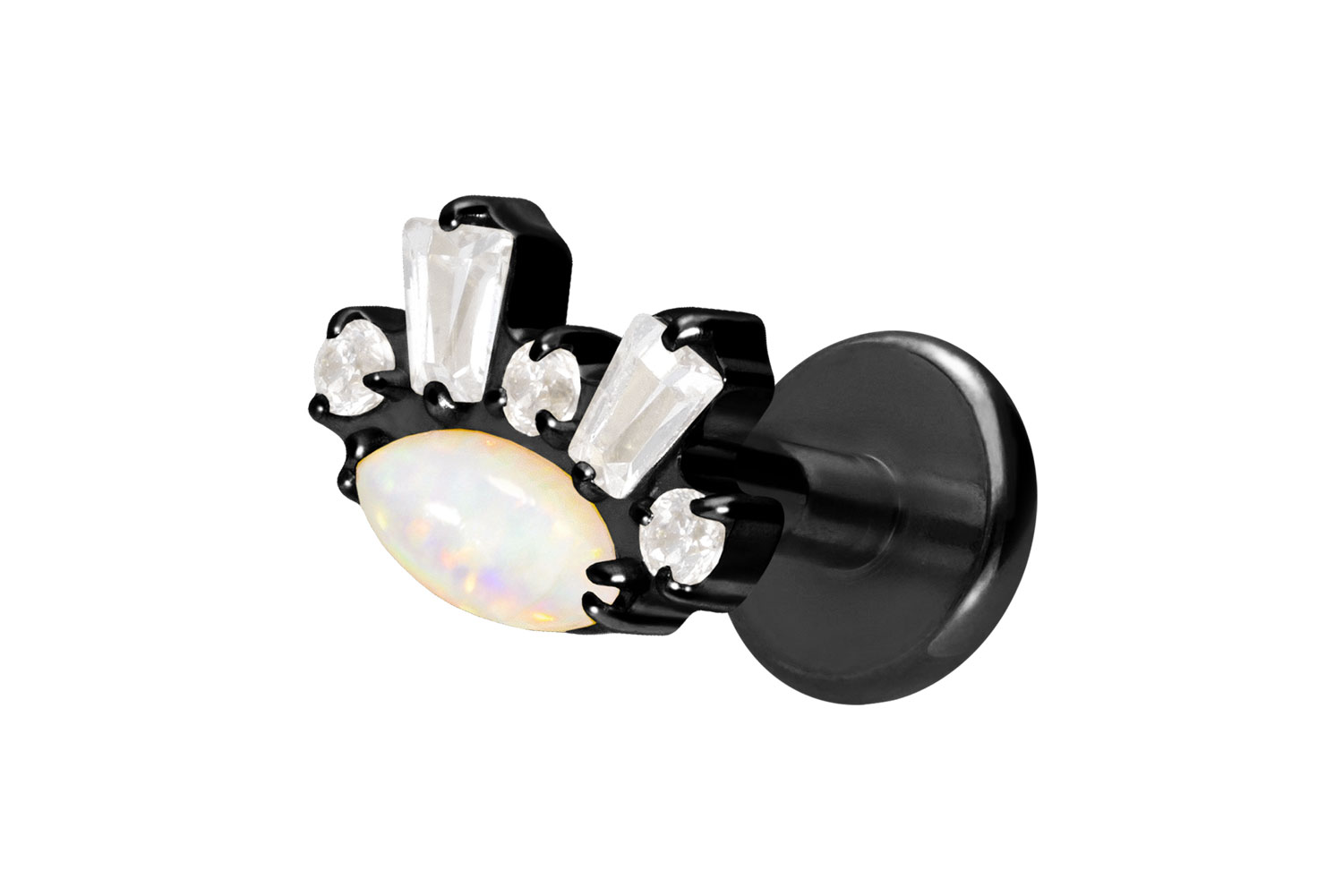 Titan Labret Piercing mit Innengewinde SYNTHETISCHER OPAL + KRISTALLE